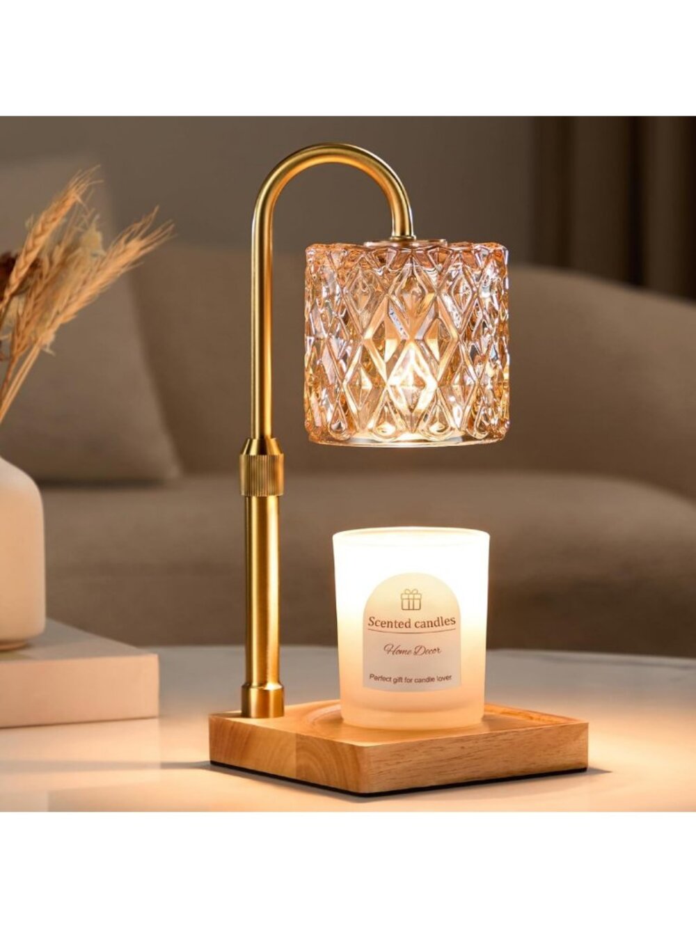 Dimmable Candle Warmer Lamp with Timer - Adjustable Height Wax Melt Decor, Gift